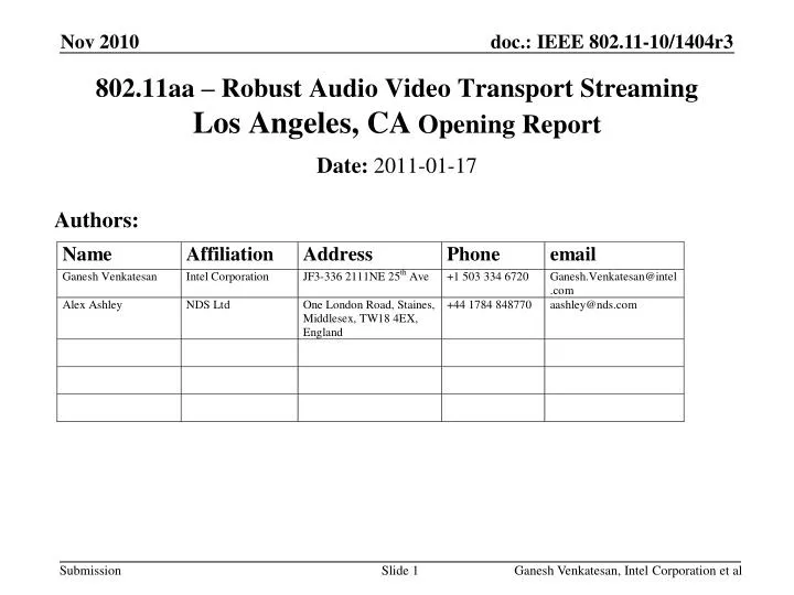 802 11aa robust audio video transport streaming los angeles ca opening report