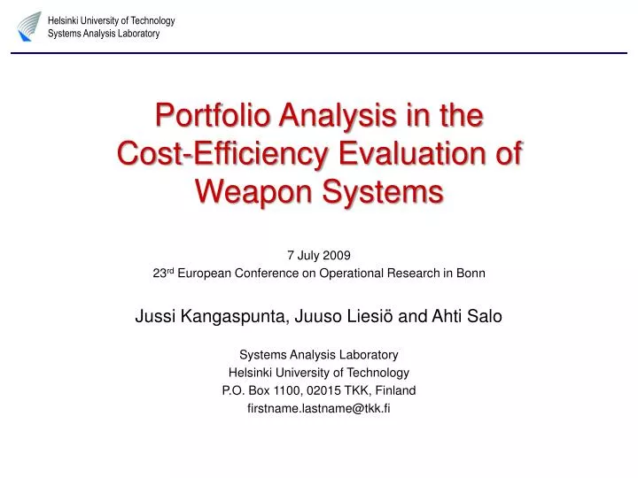 portfolio analysis in the cost efficiency evaluation of weapon systems