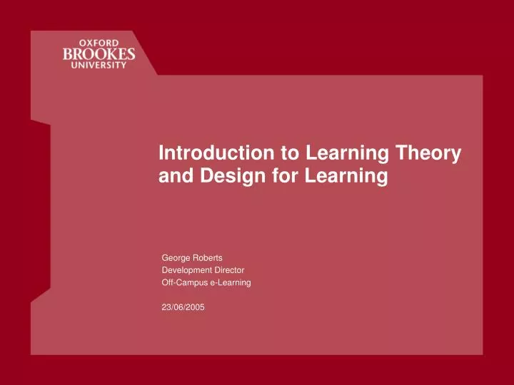 introduction to learning theory and design for learning