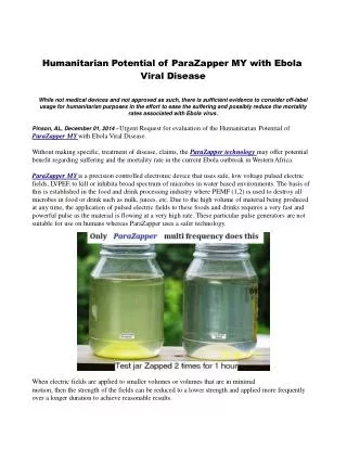 Humanitarian Potential of ParaZapper MY with Ebola Viral Dis