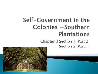 Self-Government in the Colonies +Southern Plantations