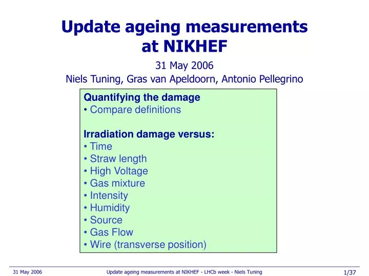 update ageing measurements at nikhef