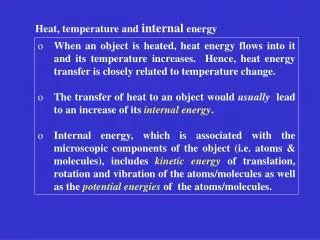 Heat, temperature and internal energy