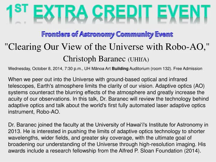 frontiers of astronomy community event clearing our view of the universe with robo ao