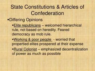 State Constitutions &amp; Articles of Confederation