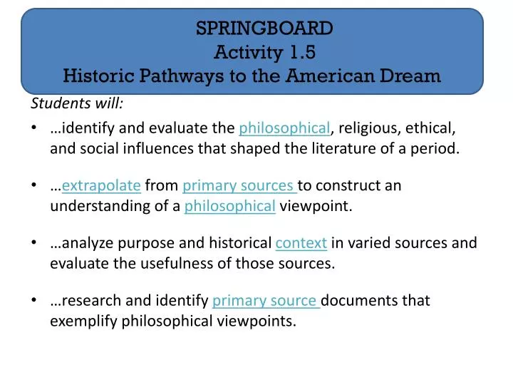 springboard activity 1 5 historic pathways to the american dream