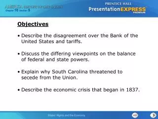 Describe the disagreement over the Bank of the United States and tariffs.