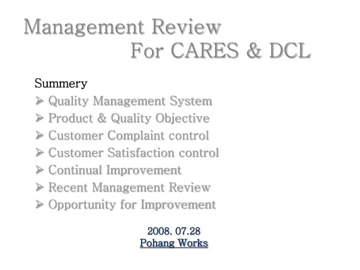 management review for cares dcl