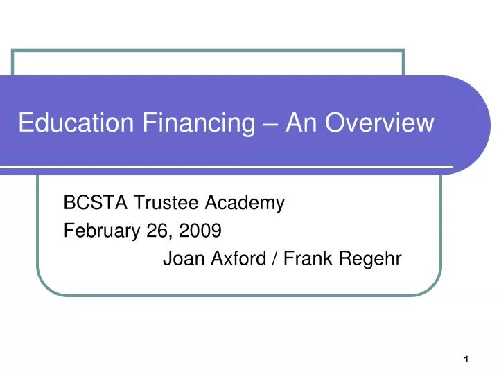 education financing an overview