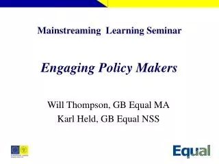 Mainstreaming Learning Seminar Engaging Policy Makers