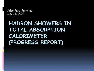Hadron Showers in TOTAl Absorption Calorimeter (progress Report)