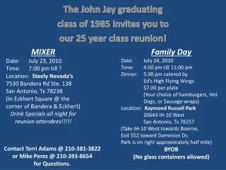 The John Jay graduating class of 1985 invites you to our 25 year class reunion!