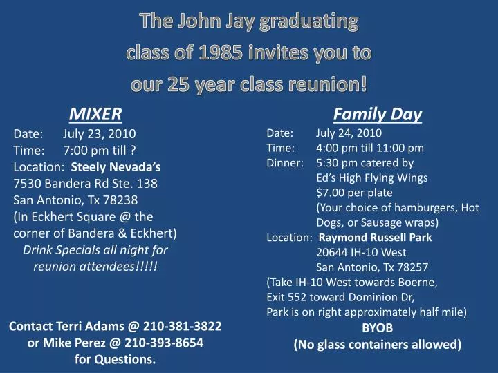the john jay graduating class of 1985 invites you to our 25 year class reunion