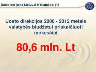 Uosto direkcijos 2008 - 2012 metais valstybės biudžetui priskaičiuoti mokesčiai 80,6 mln. Lt