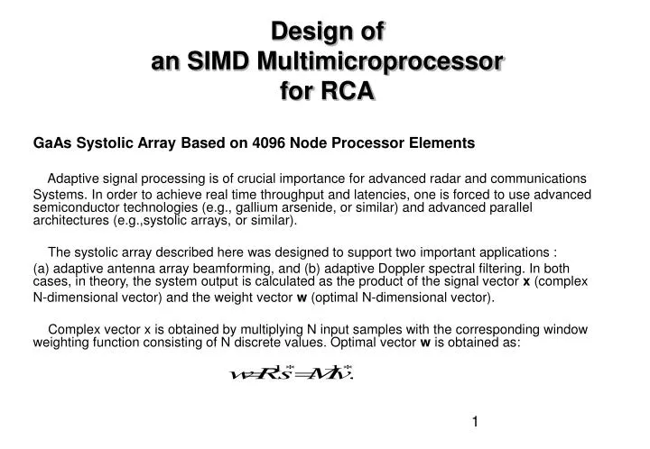 design of an s imd multimicroprocessor for rca