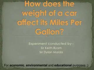 How does the weight of a car affect its Miles Per Gallon?
