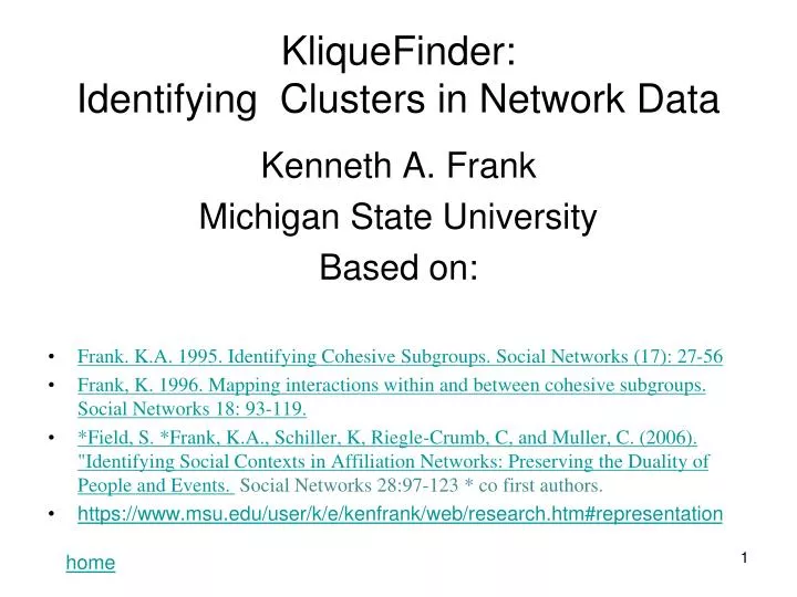 kliquefinder identifying clusters in network data