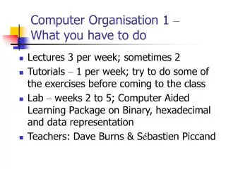 Computer Organisation 1 – What you have to do