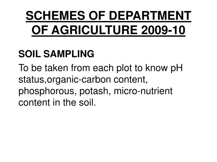schemes of department of agriculture 2009 10