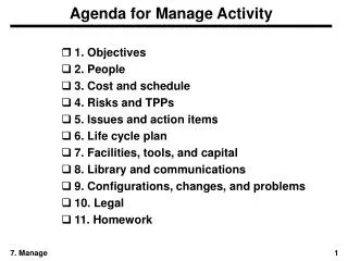 Agenda for Manage Activity