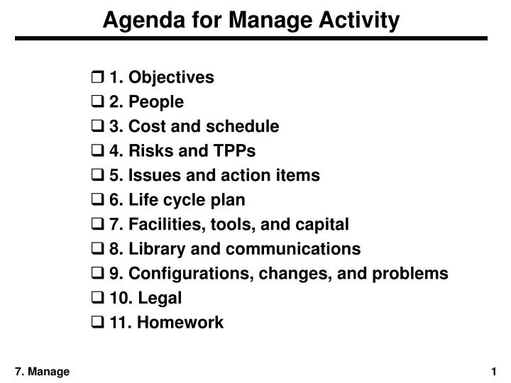 agenda for manage activity
