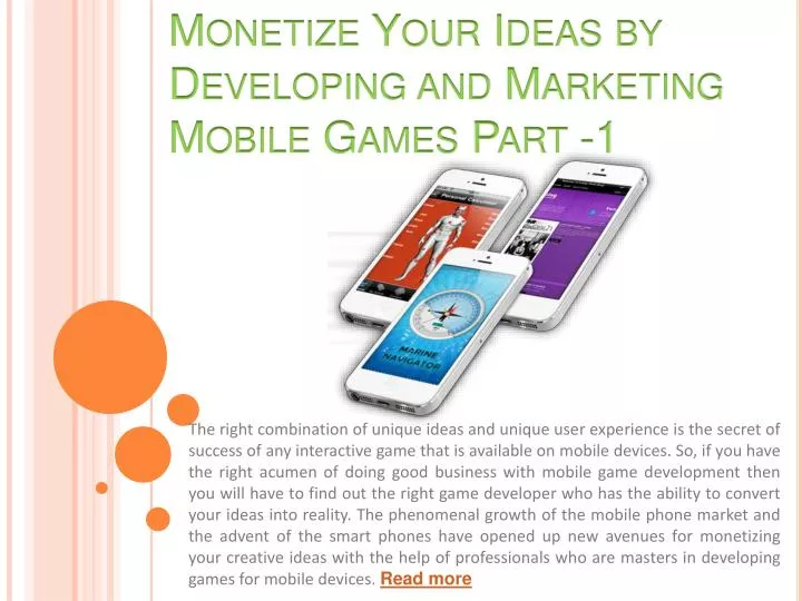 monetize your ideas by developing and marketing mobile games part 1