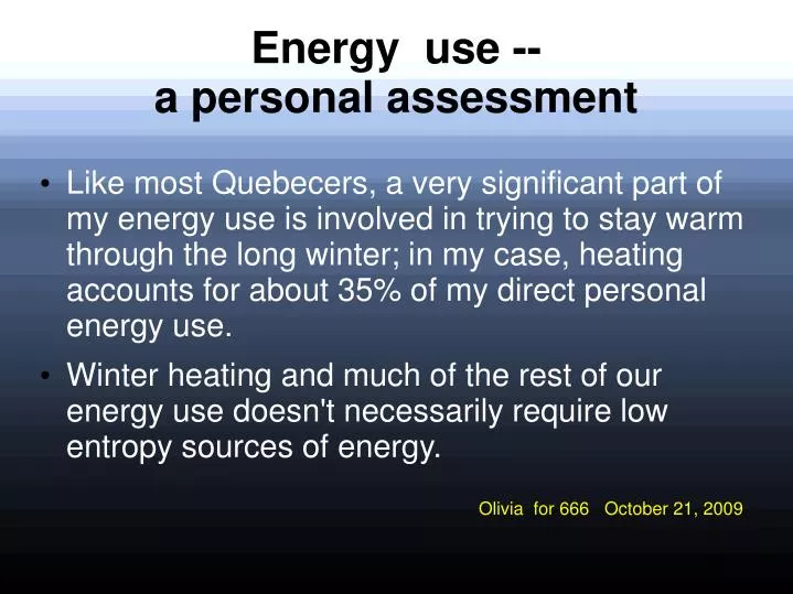 energy use a personal assessment
