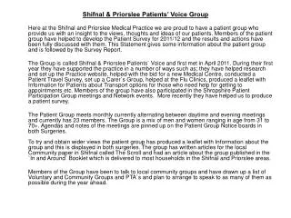Shifnal &amp; Priorslee Patients’ Voice Group