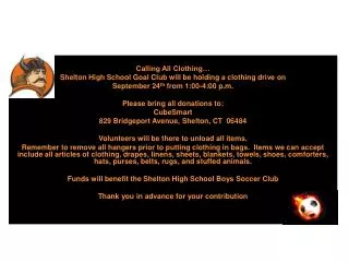 SHS Goal Club Fundraising Event! Calling All Clothing…
