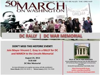 RALLY AT THE DC WAR MEMORIAL Across Independence Avenue from the MLK Memorial