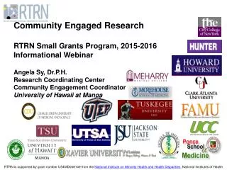 Community Engaged Research RTRN Small Grants Program, 2015-2016 Informational Webinar