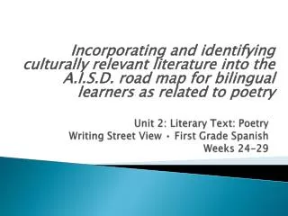 Unit 2: Literary Text: Poetry Writing Street View • First Grade Spanish Weeks 24-29