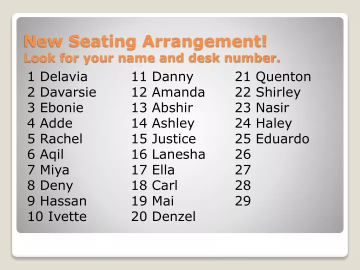 new seating arrangement look for your name and desk number