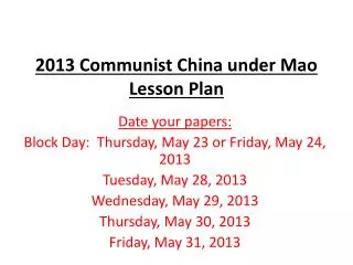 2013 Communist China under Mao Lesson Plan