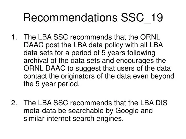 recommendations ssc 19