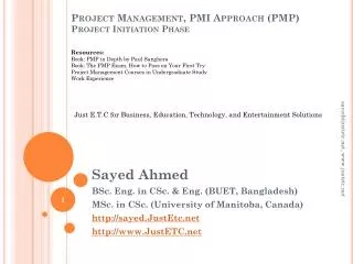 Project Management, PMI Approach (PMP ) Project Initiation Phase