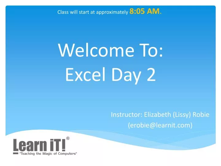 welcome to excel day 2