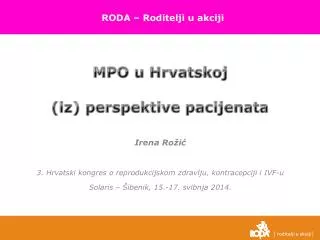 Irena Rožić 3 . Hrvatski kongres o reprodukcijskom zdravlju, kontracepciji i IVF-u