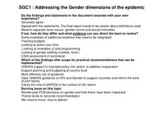 SGC1 : Addressing the Gender dimensions of the epidemic