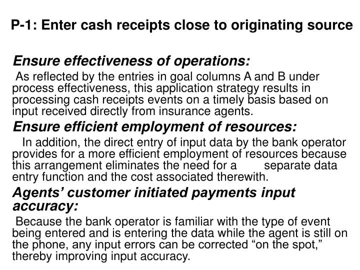 p 1 enter cash receipts close to originating source