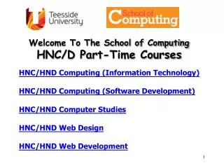 Welcome To The School of Computing HNC/D Part-Time Courses