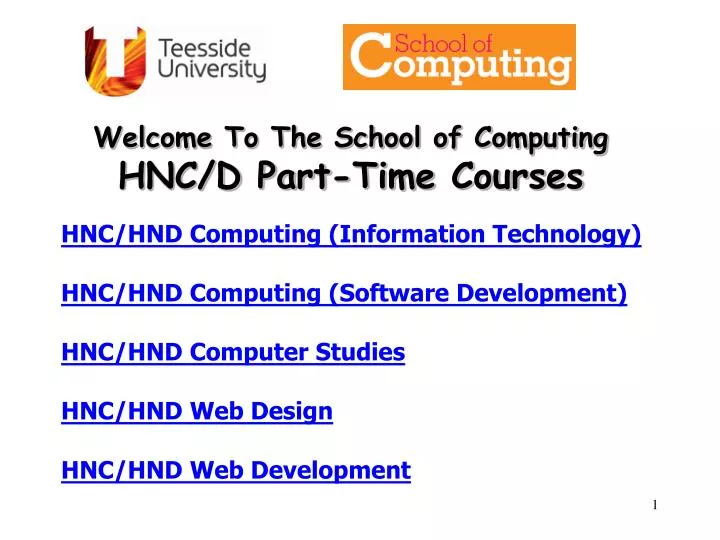 welcome to the school of computing hnc d part time courses