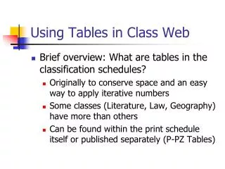 Using Tables in Class Web