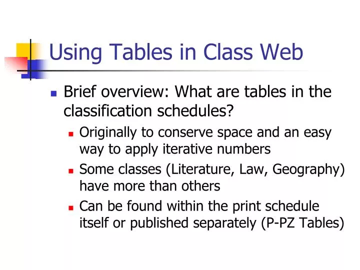 using tables in class web