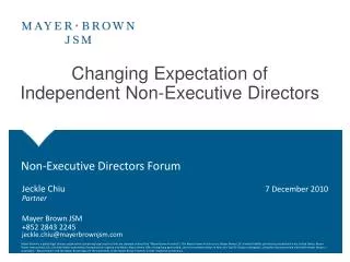 Changing Expectation of Independent Non-Executive Directors