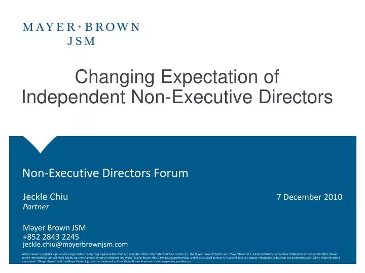 changing expectation of independent non executive directors