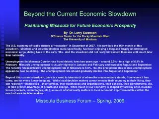 Beyond the Current Economic Slowdown Positioning Missoula for Future Economic Prosperity