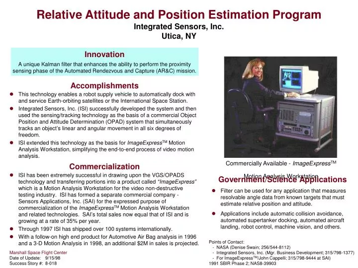 relative attitude and position estimation program integrated sensors inc utica ny
