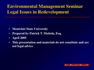 Environmental Management Seminar Legal Issues in Redevelopment