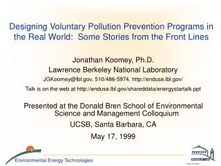 Jonathan Koomey, Ph.D. Lawrence Berkeley National Laboratory